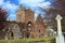 Ruins of Sweetheart Abbey and Cloisters on Sunny Spring Day, New Abbey, Scotland, Great Britain