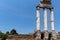 Ruins of Temple of Dioscuri at Roman Forum in city of Rome