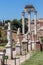 Ruins of Temple of Dioscuri at Roman Forum in city of Rome