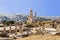 The ruins of the Temple of Hercules in Amman, the ancient fortress on a background of the urban landscape