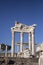 Ruins of the Temple of Trajan the ancient site of Pergamum-Pergamon. Izmir, Turkey. Ancient city column ruins.