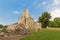 Ruins of the tower of the Abbey of Chaalis, France, wide angle view