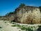 Ruins of tower and wall of ancient fortress in Derbent in Dagestan