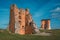 Ruins of Towers and Mindovg Castle on blue sky background in Novogrudok city, Belarus