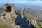 Ruins Verdera castle overhanging monastery Spain