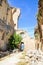 Ruins of the walls of beautiful Bellapais Abbey in Bellapais, Northern Cyprus. The historical monastery in Turkish part of the