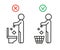 Rule take out rubbish in basket but not in toilet pan, prohibition warning sign. Do not throw garbage in toilet. Can