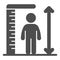 Ruler and human height solid icon, Aquapark concept, Man tall scale sign on white background, man and height chart icon