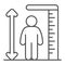 Ruler and human height thin line icon, Aquapark concept, Man tall scale sign on white background, man and height chart