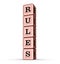 Rules Word Sign. Vertical Stack of Rose Gold Metallic Toy Blocks