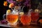 rum punch in elegant glassware with flowers