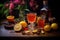 rum punch ingredients arranged on wooden table