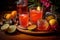 rum punch ingredients arranged on wooden table