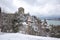 Rumeli Fortress, an old castle with a snow-covered view in winter, Istanbul, TÃ¼rkiye. Rumeli Castle with Fatih Sultan Mehmet