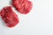 Rump steak, farm organic raw beef meat White textured background. Top view space for price