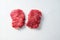 Rump steak, farm organic raw beef meat White textured background. Top view with space for text