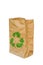 Rumpled brown paper bag opened with green recycle sign, Isolated