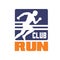 Run club logo template, emblem with running man silhouette, label for sports club, sport tournament, competition