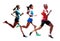 Run, group of running people, polygonal