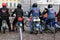 Run of mopeds on streets of Helsinki ,may 16 2014