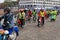 Run of mopeds on streets of Helsinki ,may 16 2014