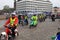 Run of mopeds on streets of Helsinki ,may 16 2014