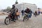 Run of mopeds on streets of Helsinki , may 16 2014