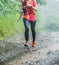 Run rain,Cross country runner,Trail running in the forest,uphill in autumn trail of mud and stones,In the north of Thailand,blur,S
