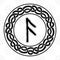 Rune Ansuz in a circle - an ancient Scandinavian symbol or sign, amulet. Viking writing. Hand drawn outline vector illustration