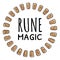 Rune magic. Runic wreath of celtic symbols. Set of wooden runes in a circle composition. Collection of hand drawn doodles of