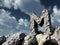 Rune rock under cloudy blue sky