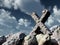 Rune rock under cloudy blue sky