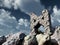 Rune rock under cloudy blue sky