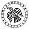 The runic circle. Futhark. Inscribed into the rune circle Odin`s Raven`s