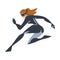 Runing Girl Superhero Character in Black and Gray Costume Cartoon Vector Illustration