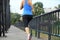 Runner athlete running on iron bridge