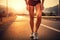 Runner athlete running on road at sunrise. woman fitness jogging workout wellness concept, Woman suffering from knee pain while