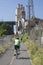 Runner and a Biker on Portland\'s New Springwater Corridor