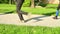 Runner Competitors starting an ultra trail running competition - detail of the legs of runners at the start of a ultra marathon ra