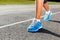 Runner Feet on Stadium Closeup.