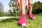 Runner getting ready tying running shoes laces