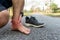 Runner have bruise ankle from sprain accident