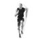 Runner, low polygonal running man, front view. Isolated sport geometric illustration