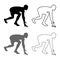 Runner preparing to start running Start running Runner in ready posture to sprint silhouette Ready to start icon set grey black