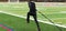 Runner pulling a sled with weights on a green turf field