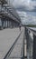 A runner sprints along the bridge in Old Montreal, Canada