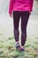 Runner woman legs on winter track, healthy lifestyle