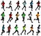 Runners in colored sportswear silhouettes