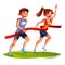 Runners finish woman and man vector illustration