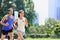 Runners jogging in New York City Central Park, USA